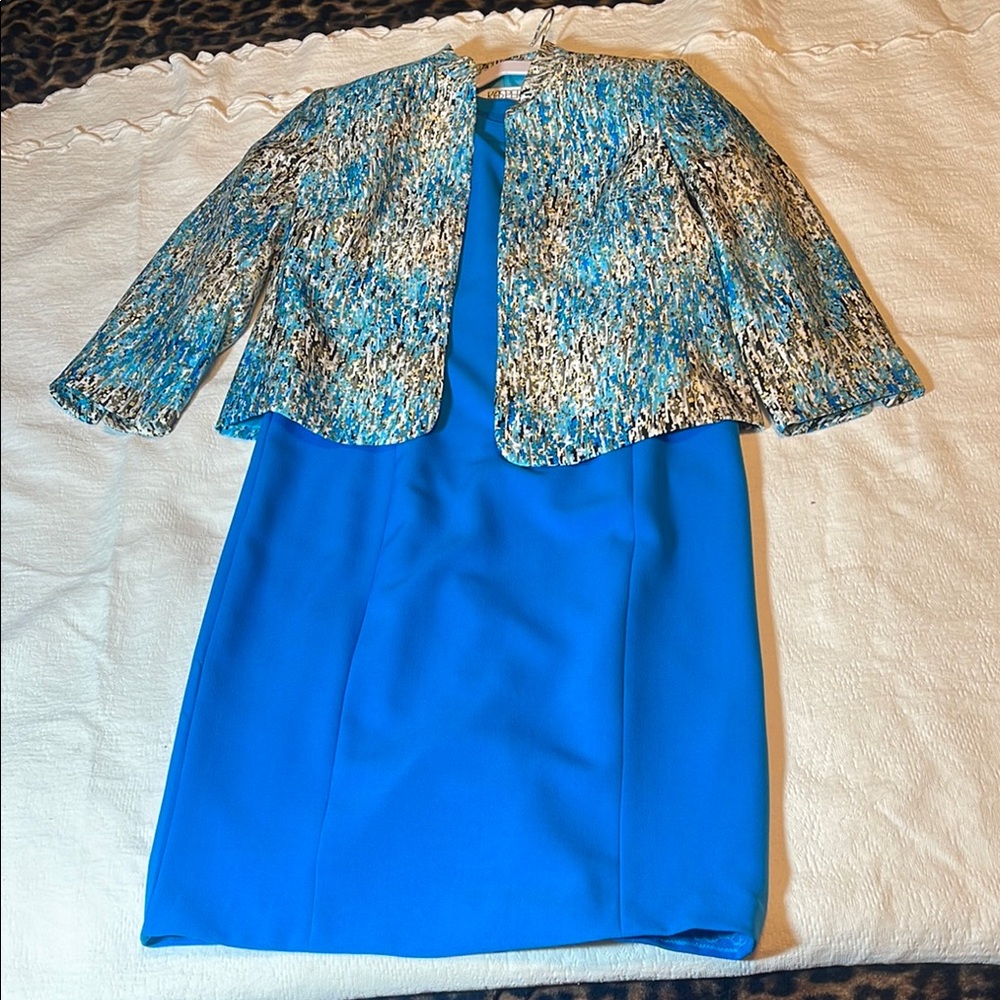 Blue Dress with Patterned Jacket